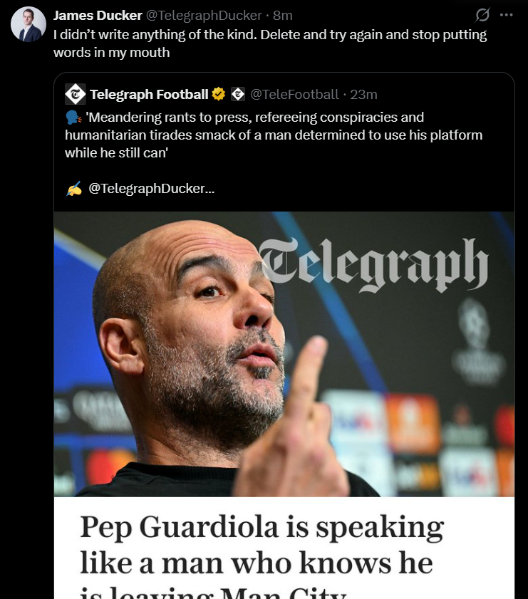 Pep Guardiola Daily Telegraph