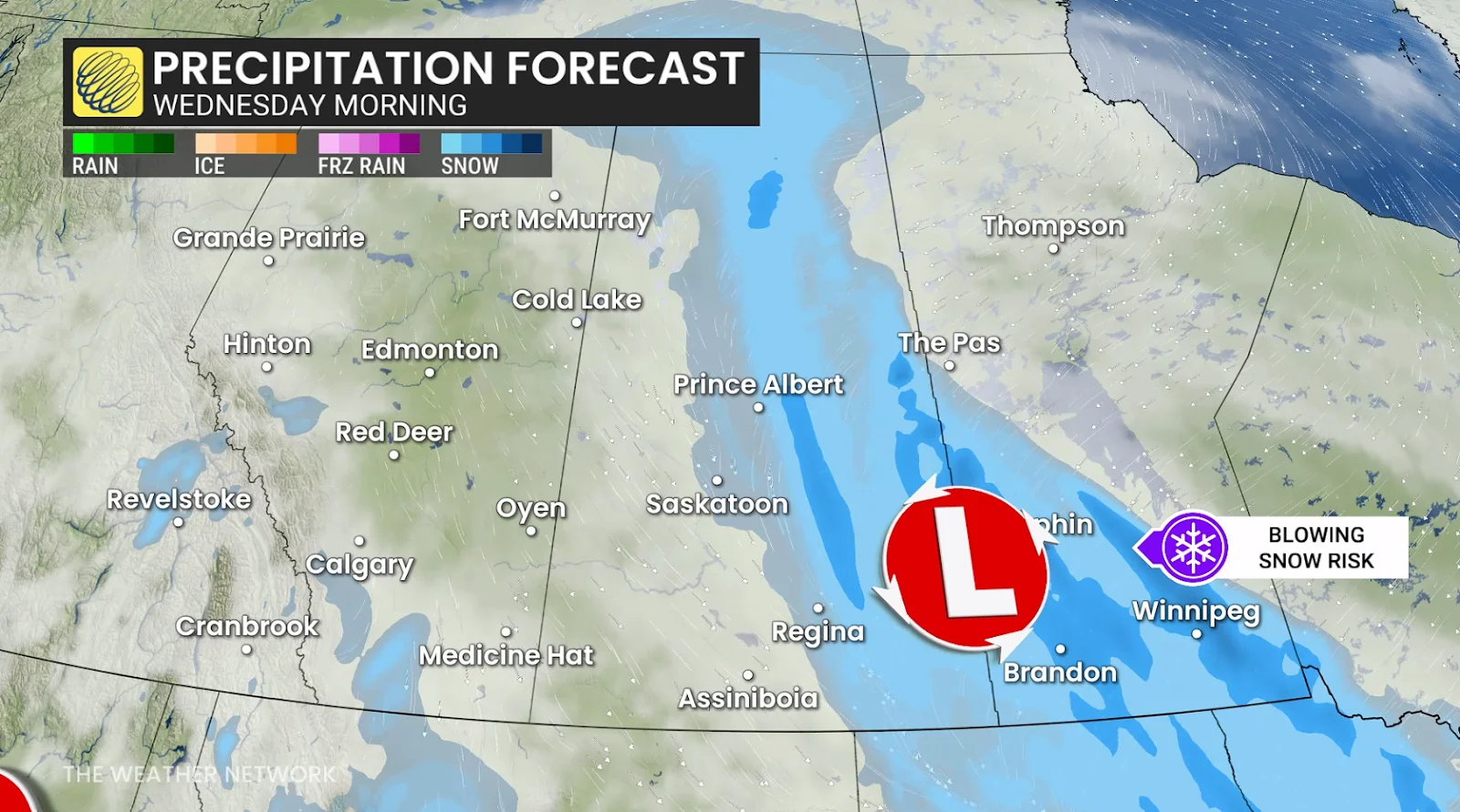 Prairies precipitation forecast Wednesday morning