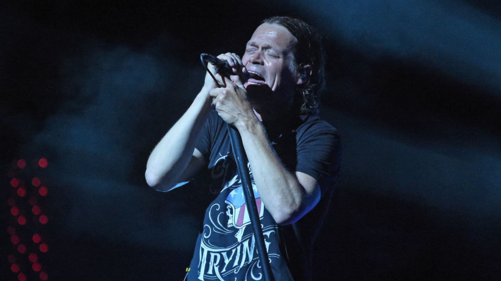 Brad Arnold of 3 Doors Down performs in front of a sold out crowd during the first night of "The Better Life 20th Anniversary Tour" at Rose Music Center on July 17, 2021 in Huber Heights, Ohio.