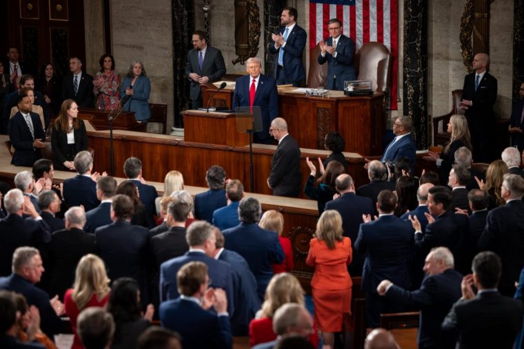 WASHINGTON, DC - FEBRUARY 24: US President Donald Trump delivers his State of the Union address to a joint session of Congress in the chambers of the U.S. House of Representatives in Washington, DC on February 24, 2026. (Photo by Nathan Posner/Anadolu via Getty Images)