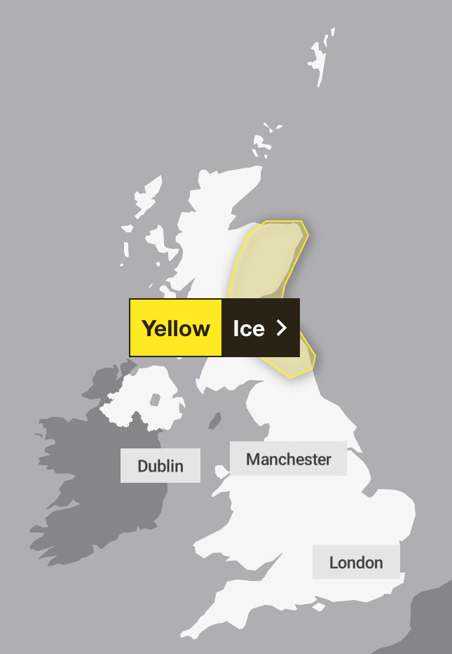 The weather warning is in place overnight