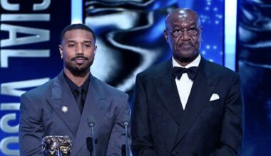 Michael B. Jordan and Delroy Lindo onstage at the Baftas on Sunday. Credit: BBC