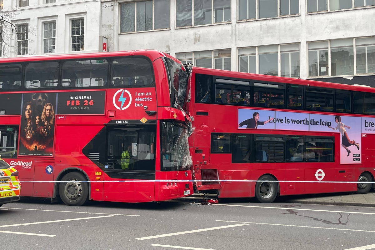 Six injured after two double-decker buses crash in London
