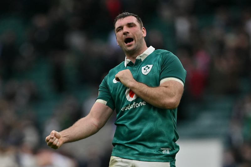 Tadhg Beirne celebrates after the game. Photograph: Glyn Kirk/AFP via Getty Images