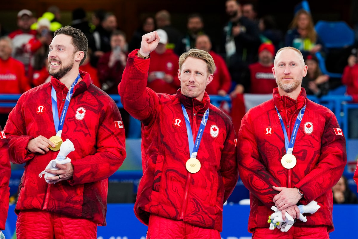Canadian skip Jacobs delivers a message from the podium to his detractors