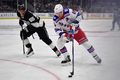 Former Rangers forward Artemi Panarin skates against the LA Kings
