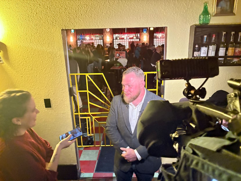 State Sen-elect Taylor Rehmet (D) speaks Jan. 31, 2026, in Fort Worth, Texas, after winning...
