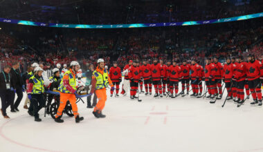 Fiala taken from ice on stretcher during Switzerland loss