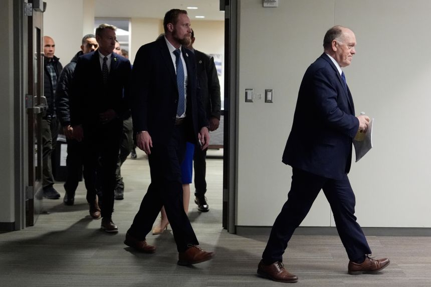 White House border czar Tom Homan enters the room for a conference at the Bishop Whipple Federal Building on January 29, 2026, in Minneapolis. (AP Photo/Julia Demaree Nikhinson)