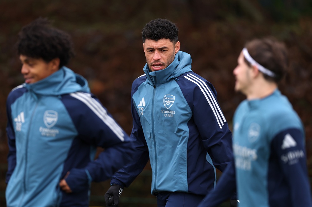 Alex Oxlade-Chamberlain looks on prior to during a training session at Sobha Realty Training Centre on January 27, 2026 in London Colney, England. ...