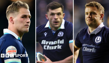 A split picture of Duhan van der Merwe, Blair Kinghorn and Darcy Graham