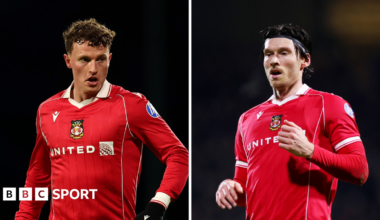 Wrexham duo Nathan Broadhead (left) and Kieffer Moore (right)