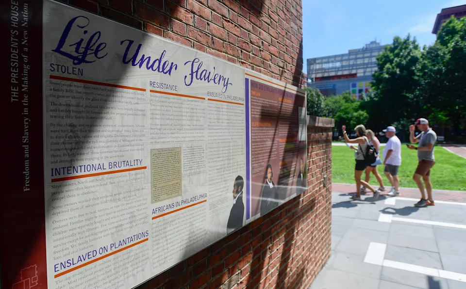 Exhibits discussing slavery and the Founding Fathers' owning slaves at the President's House in Philadelphia, Pennsylvania. / Matthew Hatcher / Getty Images