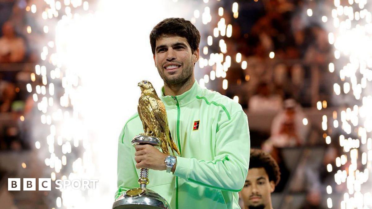 Carlos Alcaraz celebrates winning the Qatar Open