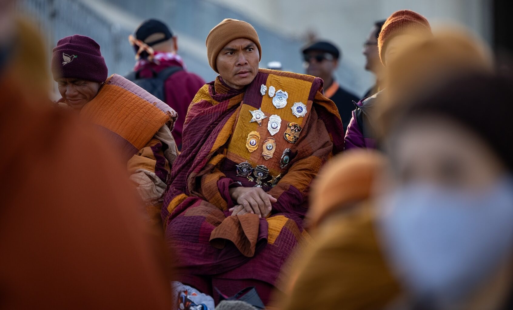 Venerable Bhikkhu Pannakara is seen during the Walk for Peace closing ceremony in front of the Lincoln Memorial in Washington, DC on February 11, 2026. (Photo by Nathan Posner/Anadolu via Getty Images)