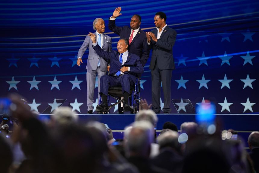 Rev. Al Sharpton and Rev. Jesse Jackson appear onstage during the first day of the Democratic National Convention at the United Center on August 19, 2024 in Chicago.