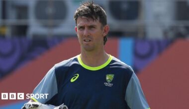 Mitchell Marsh with a pensive expression after a training session with Australia
