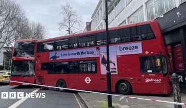 The first bus hit the front of Southwark Playhouse Borough