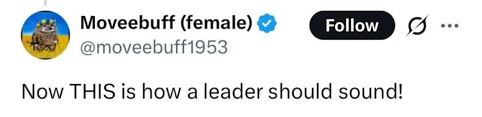 Twitter response to PM's Olympic address to Team Canada. (Twitter screencrab via @moveebuff1953)