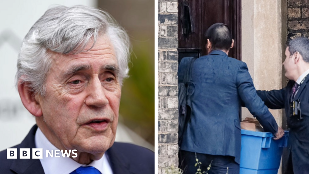 Gordon Brown (left) spoke as the Metropolitan police concluded a search of properties linked to Mandelson (right)
