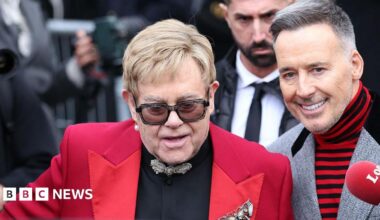 Elton John and David Furnish attend Valentino during Haute Couture Spring Summer 2026 a