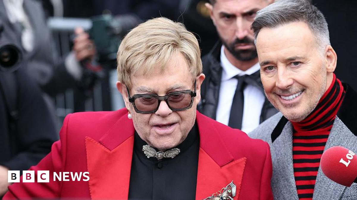 Elton John and David Furnish attend Valentino during Haute Couture Spring Summer 2026 a
