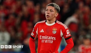 Gianluca Prestianni of Benfica and Vinicius Junior of Real Madrid