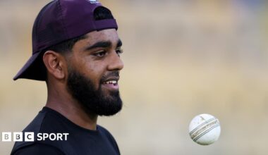 Rehan Ahmed in an England training session