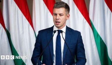 Peter Magyar, leader of the Tisza party, during a news conference in Budapest, Hungary, on Monday, Jan. 5, 2026.