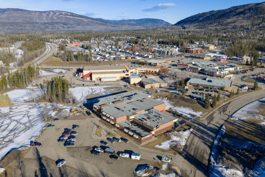 An aerial view of the middle school and high school building where the shooting took place, as seen on Wednesday.