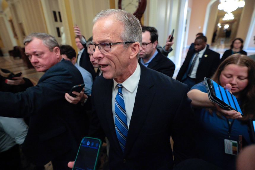 Senate GOP Leader John Thune in the US Capitol, February 9, 2026, in Washington, DC.