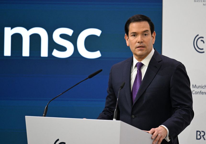 US Secretary of State Marco Rubio speaks during the 62nd Munich Security Conference (MSC) in Munich, Germany, on February 14, 2026.