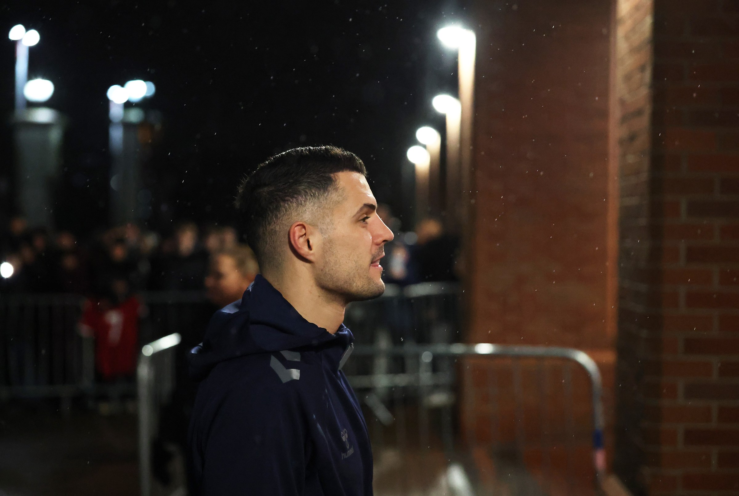 SUNDERLAND, ENGLAND - FEBRUARY 11: Granit Xhaka of Sunderland arrives at the stadium prior to the Premier League match between Sunderland and Liverpool at Stadium of Light on February 11, 2026 in Sunderland, England. (Photo by Stu Forster/Getty Images)