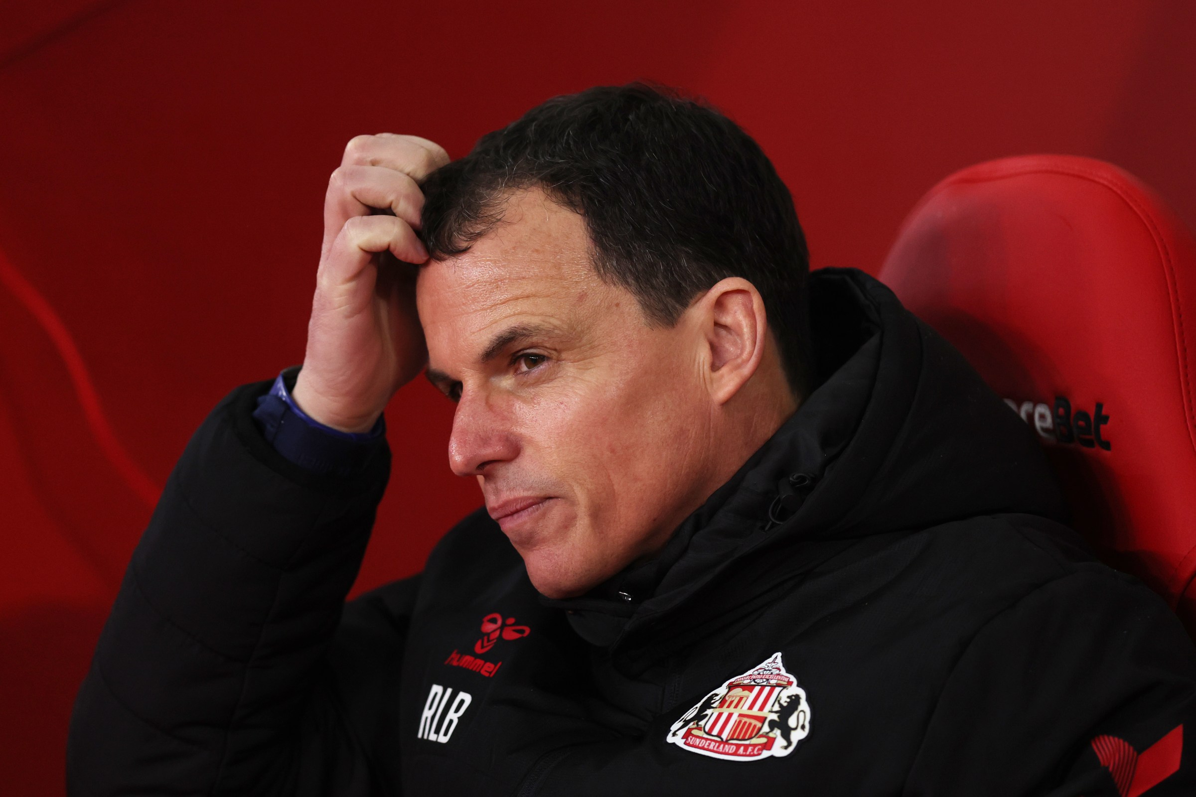SUNDERLAND, ENGLAND - FEBRUARY 11: Regis Le Bris, Manager of Sunderland, looks on prior to the Premier League match between Sunderland and Liverpool at Stadium of Light on February 11, 2026 in Sunderland, England. (Photo by George Wood/Getty Images)