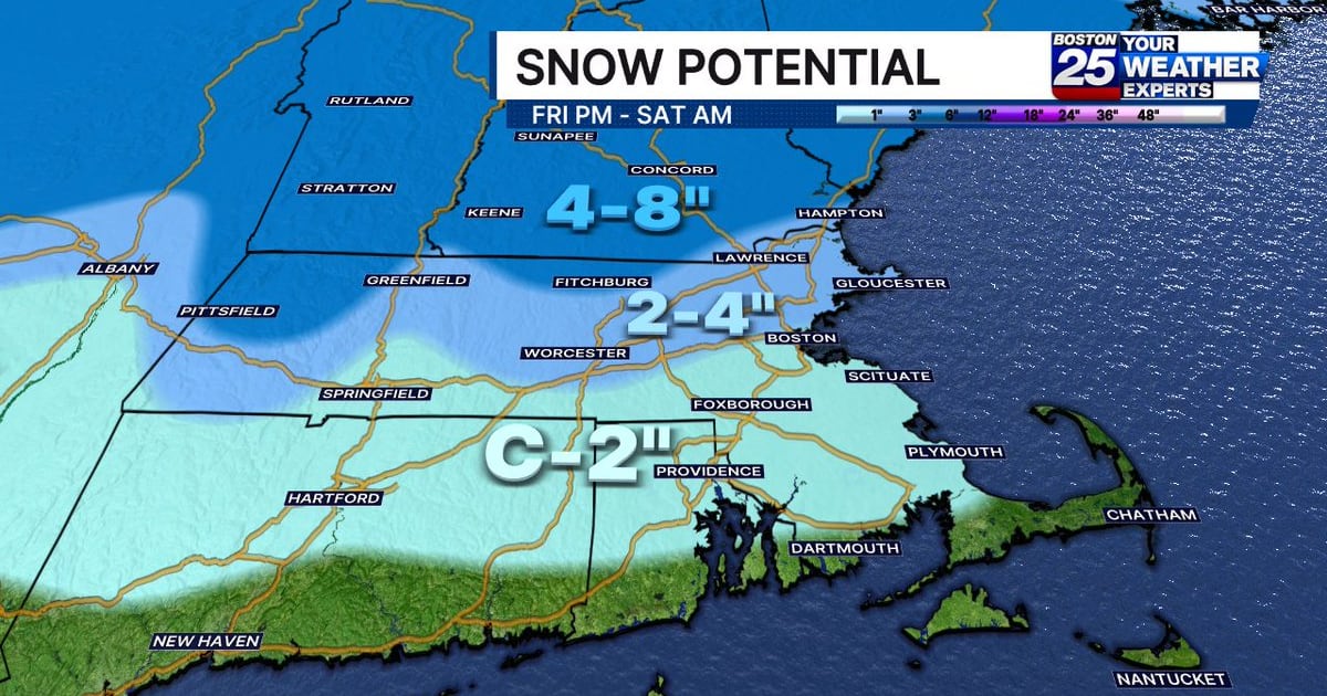 Light snow falling Friday before bigger Monday storm – Boston 25 News