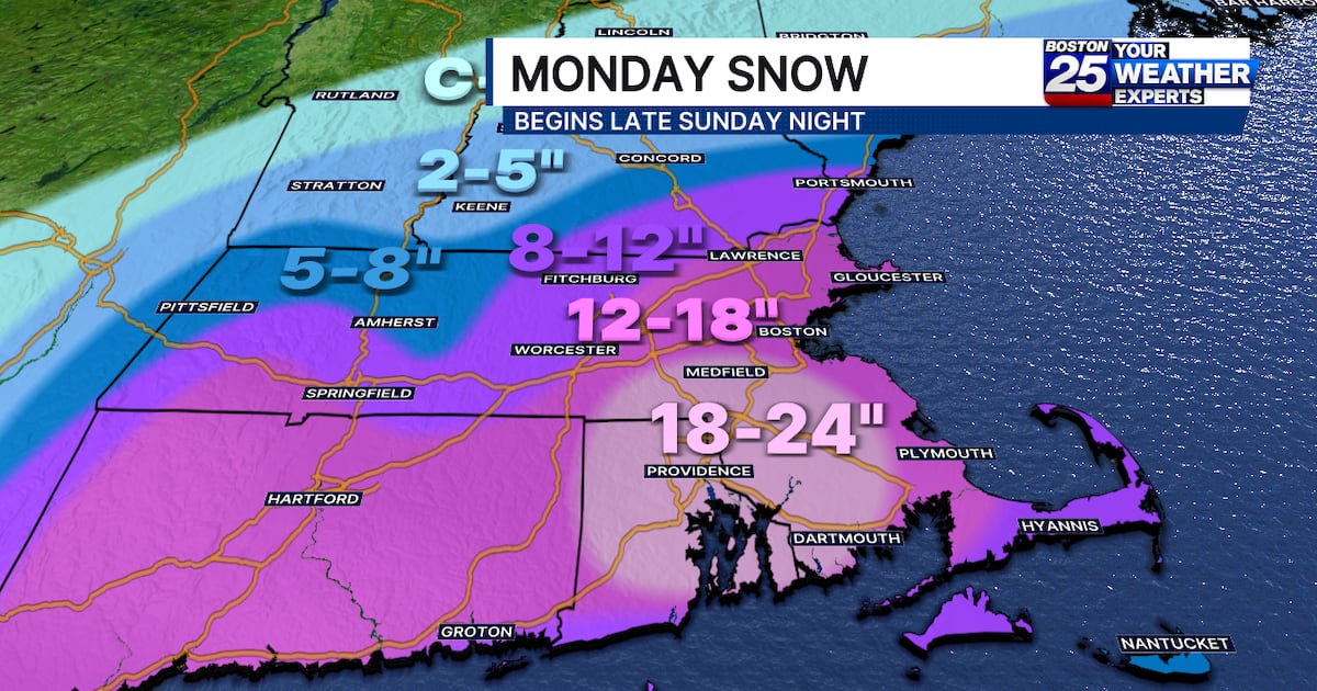 Late Sunday-Monday nor’easter expected to bring heavy snow to Massachusetts – Boston 25 News