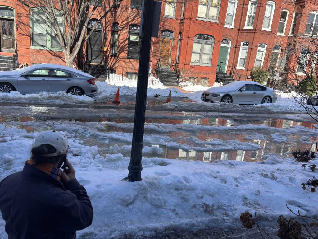 “Meanwhile in U Street – Broken Water Main, cars are frozen in the water that is rapidly freezing.” Good Lord This is not Good