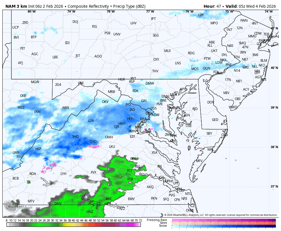 February 2 weather forecast snow radar Wednesday