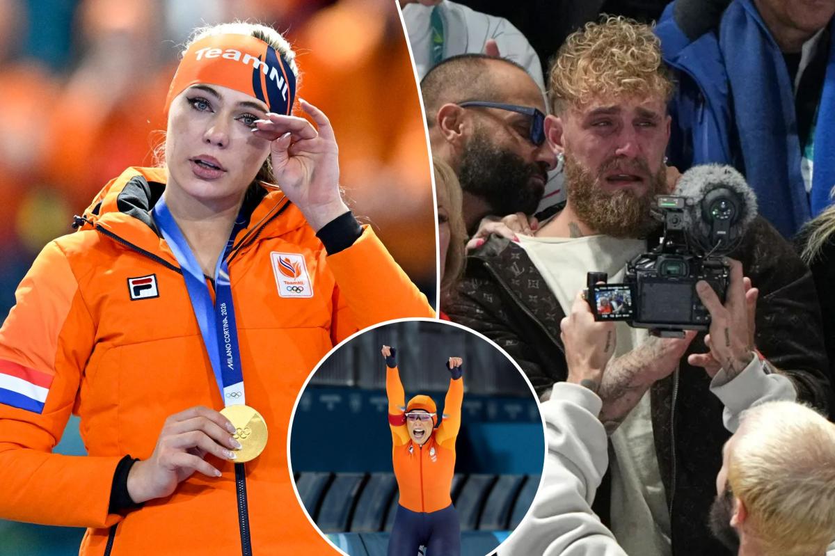 Jutta Leerdam wins gold, breaks Olympic record as fiancé Jake Paul cries