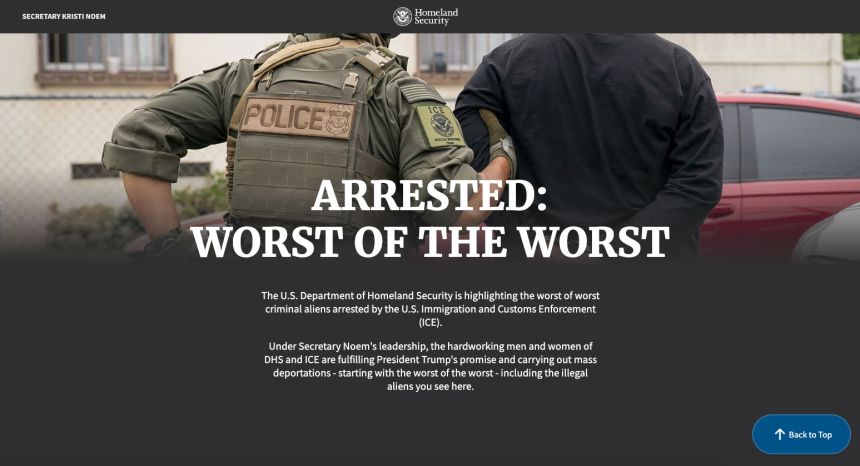 This screengrab shows the Department of Homeland Security’s “worst of the worst” website,” on Thursday, February 19, 2026.