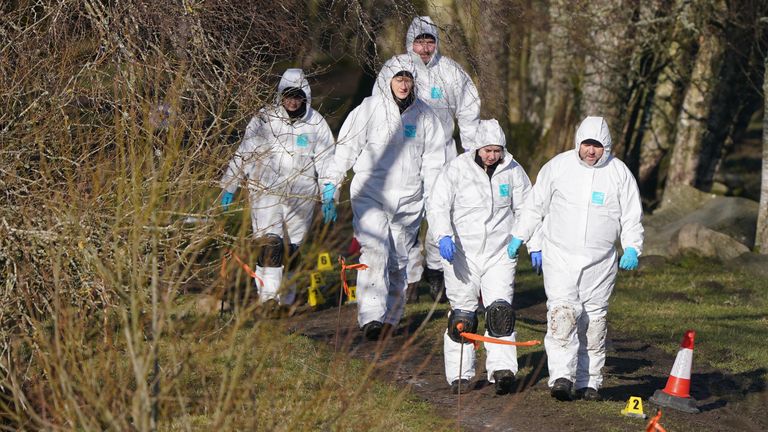 Forensic officers at the scene of the alleged murder in February 2024. Pic: PA