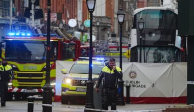 A number of pedestrians have been struck by a double-decker bus in Dublin city centre. Pic: PA