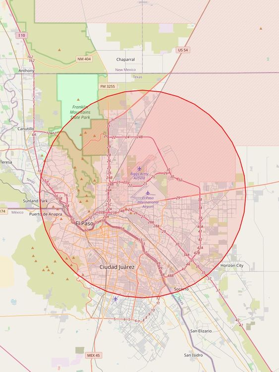 The no-fly zone over El Paso. Pic: FAA