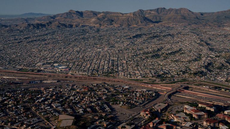 An aerial view of the US-Mexico border seen from downtown El Paso, Texas. Pic: Reuters