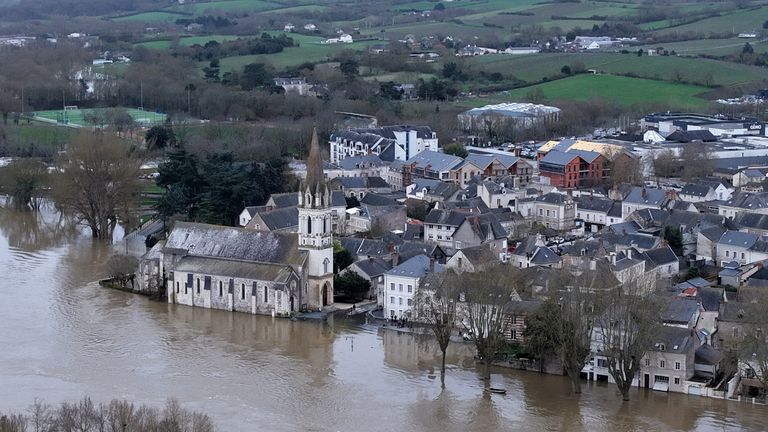 The River Loire overflows near Angers, western France. Pic: Reuters