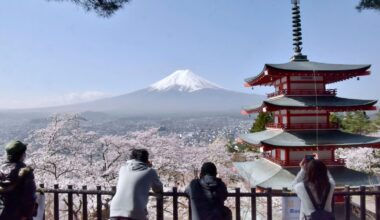 The view of Mount Fuji from Arakurayama Sengen Park. Pic: AP