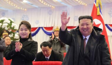 North Korean leader Kim Jong Un and his daughter Kim Ju Ae celebrate the New Year in Pyongyang. Pic: Reuters