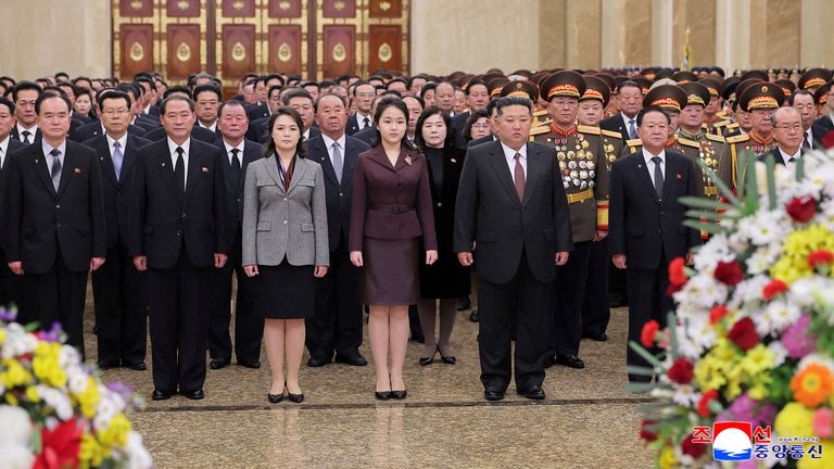 Kim Jong Un next to Kim Ju Ae visit the Kumsusan Palace of the Sun to mark the New Year. Pic: Reuters