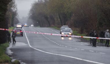Officers at the scene near Moy, Co Tyrone. Pic: PA