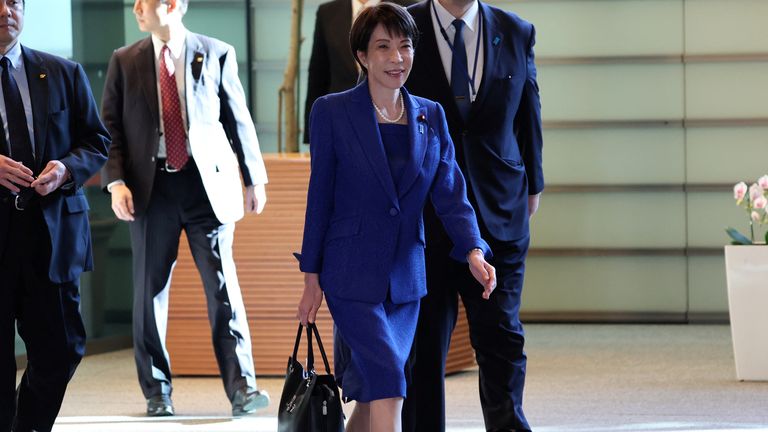 Ms Takaichi carries Japanese leather goods maker Hamano's tote leather bag. Pic: Reuters